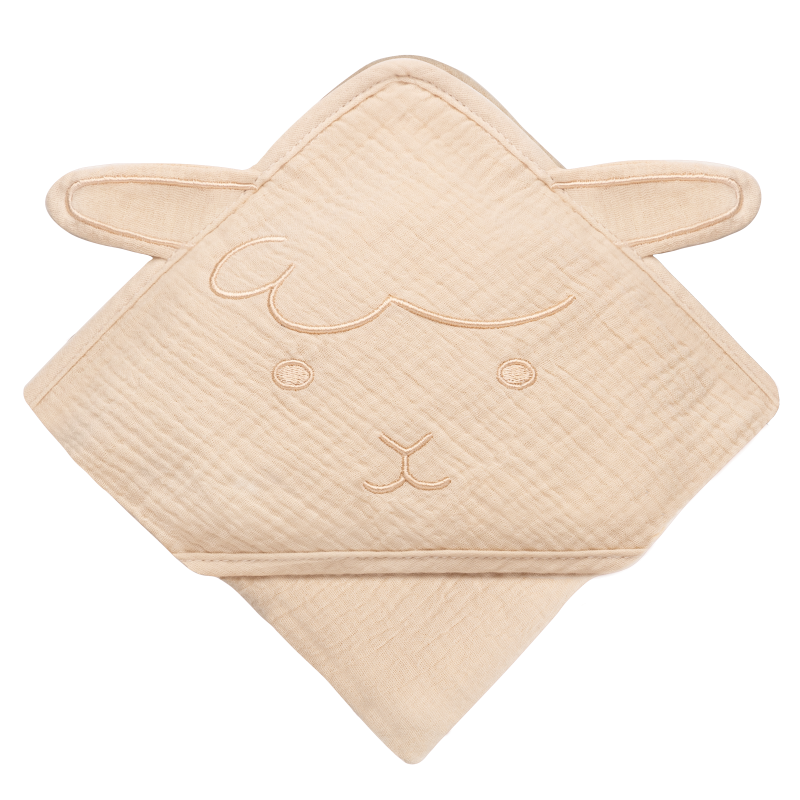 lionelo Muslin Hooded Towel Beige Sand — Asciugamano con cappuccio