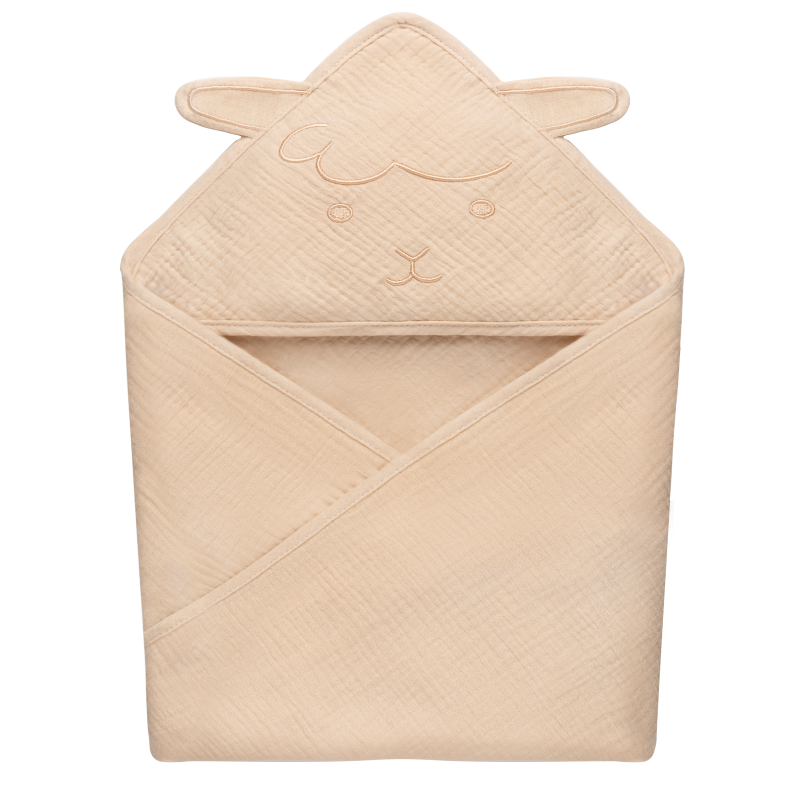 lionelo Muslin Hooded Towel Beige Sand — Asciugamano con cappuccio