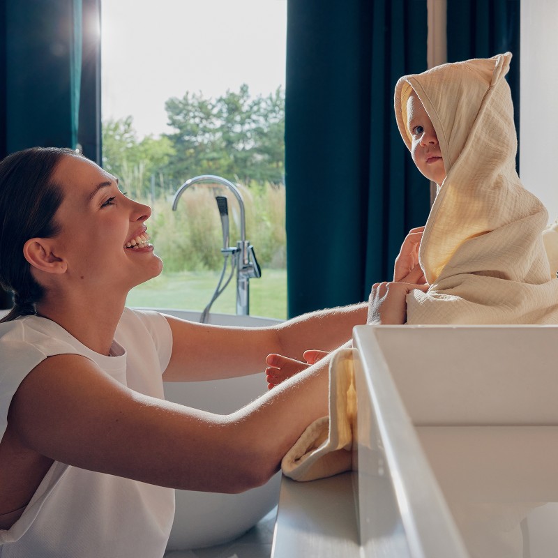 lionelo Muslin Hooded Towel Beige Cappuccino — Asciugamano con cappuccio