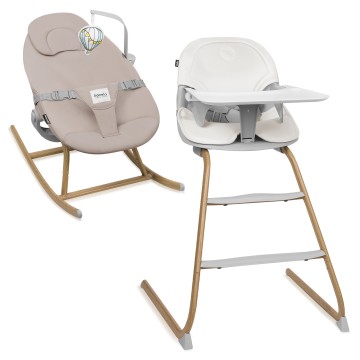 Lionelo Dalia Set Grey Stone Natural — Seggiolone pappa e Sdraietta a dondolo per bambini