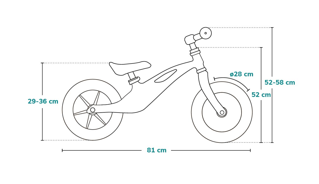 Lionelo Alex Turquoise - Bici senza pedali - Dimensioni